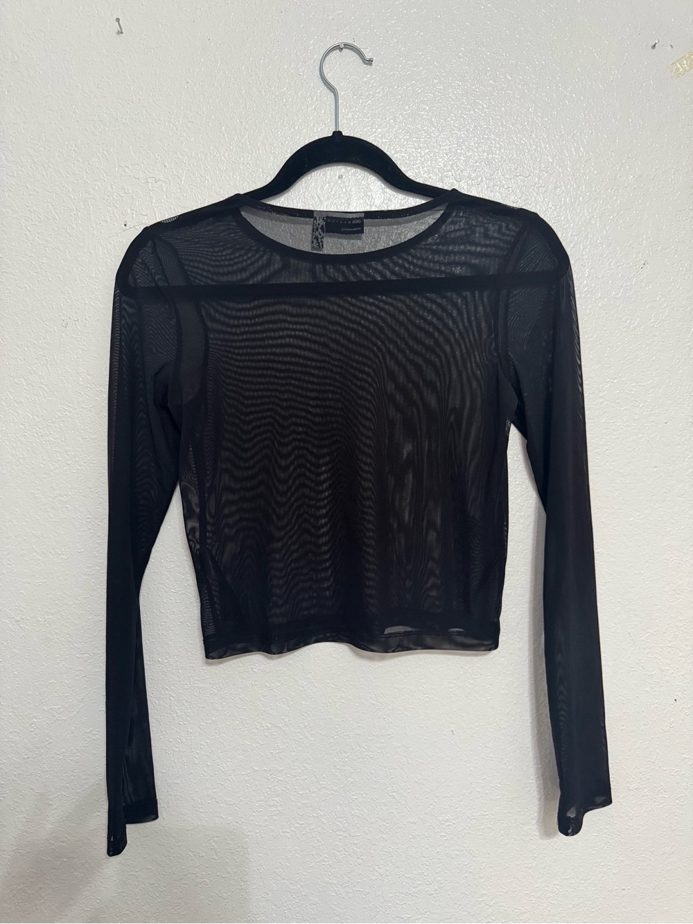 ASOS Black Sheer Long Sleeve Mesh Crop Top Size 4 - Picture 5 of 8